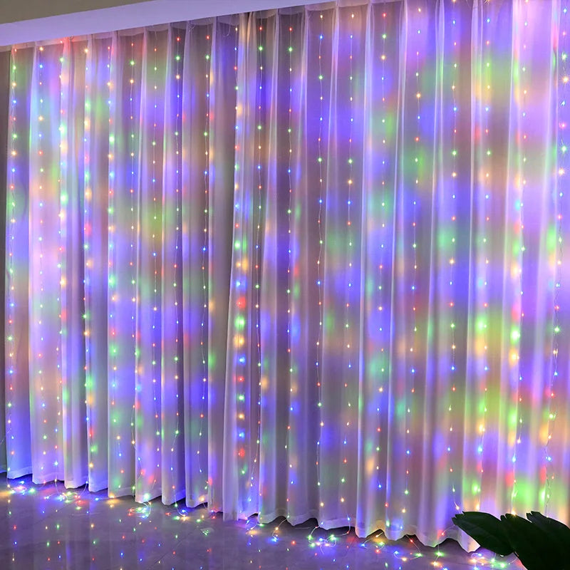 Luces LED de hadas de Navidad – Cortina de luces de 8 modos con control remoto