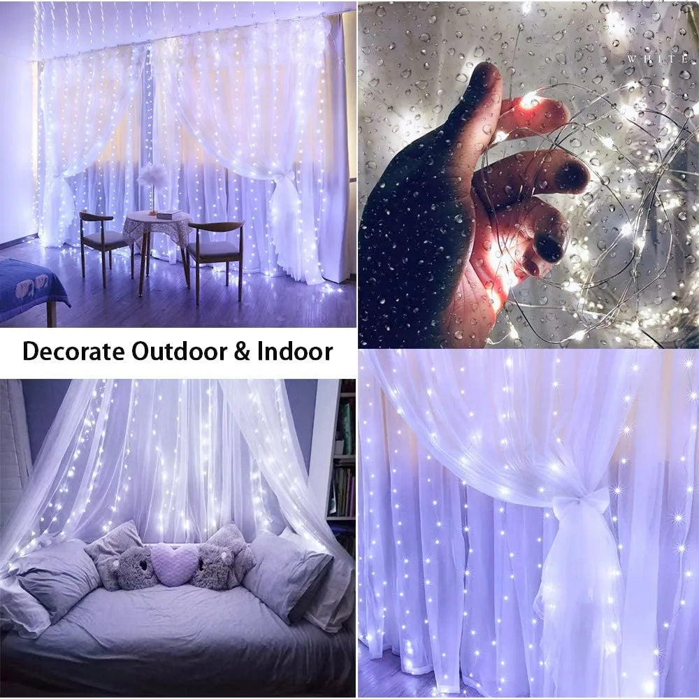 Christmas LED Fairy String Lights – 8-Mode Curtain Lights with Remote Control