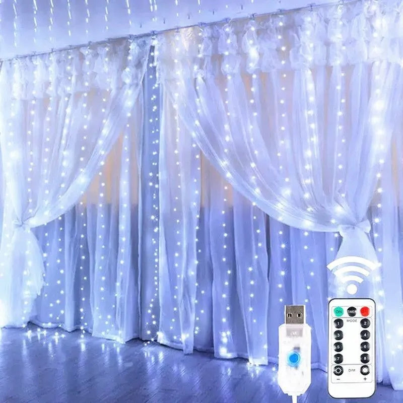 Christmas LED Fairy String Lights – 8-Mode Curtain Lights with Remote Control