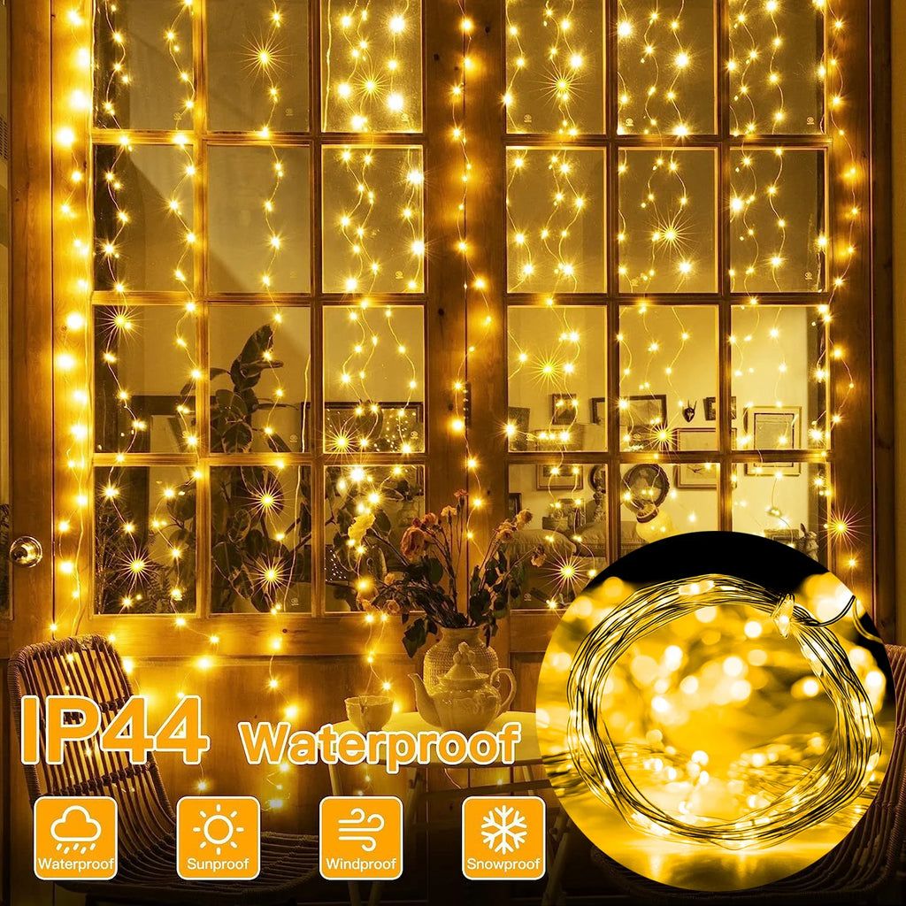 Christmas LED Fairy String Lights – 8-Mode Curtain Lights with Remote Control