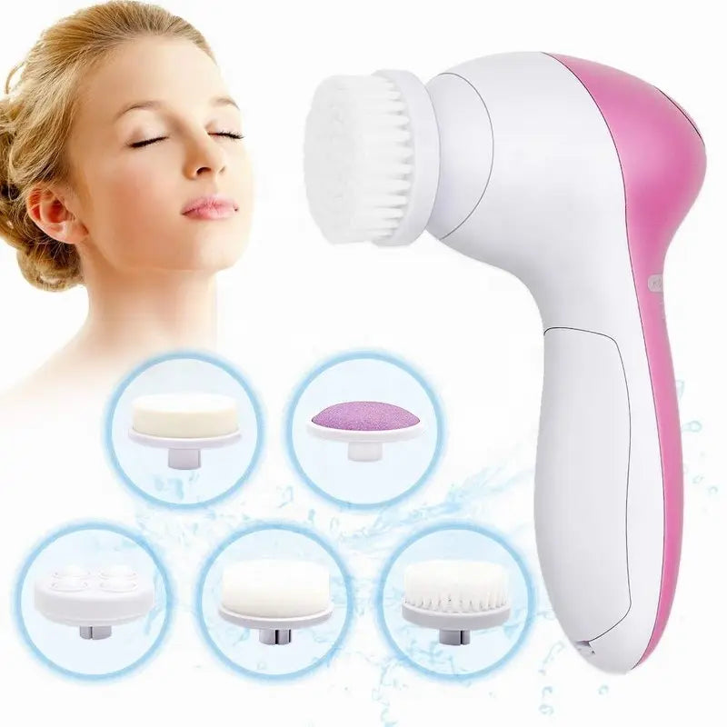 Cepillo facial eléctrico de limpieza – Kit de belleza 5 en 1 con masajeador