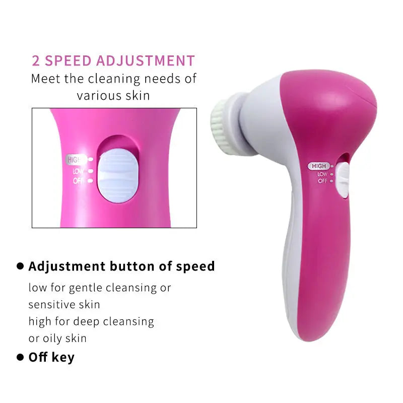 Cepillo facial eléctrico de limpieza – Kit de belleza 5 en 1 con masajeador