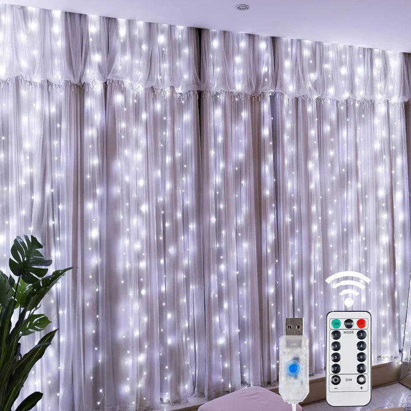 Christmas LED Fairy String Lights – 8-Mode Curtain Lights with Remote Control